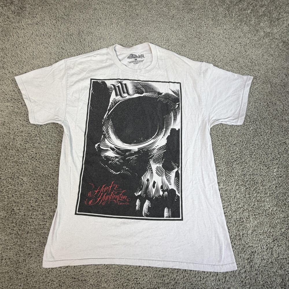Hart & Huntington Shirt Mens L White Skull Tattoo Graphic Crew Neck Tagless